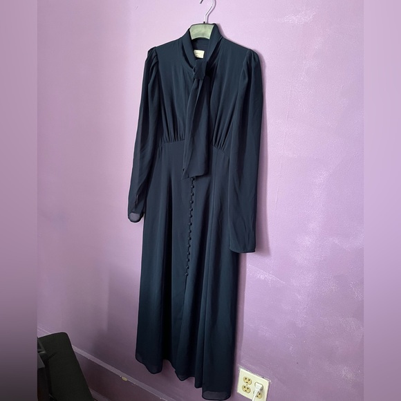 Wilfred Dresses & Skirts - Wilfred Blue Long-Sleeve Tie-Neck Maxi Dress with Covered Buttons